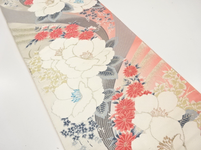 JAPANESE KIMONO / ANTIQUE FUKURO OBI / SILK / WOVEN FLORAL PLANTS